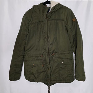Women's ONLY Green Utility Jacket with Sherpa Hood, Size L